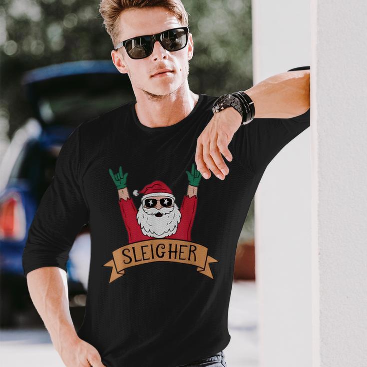 Sleigher Rock N Roll Santa Claus Christmas Long Sleeve T-Shirt Gifts for Him