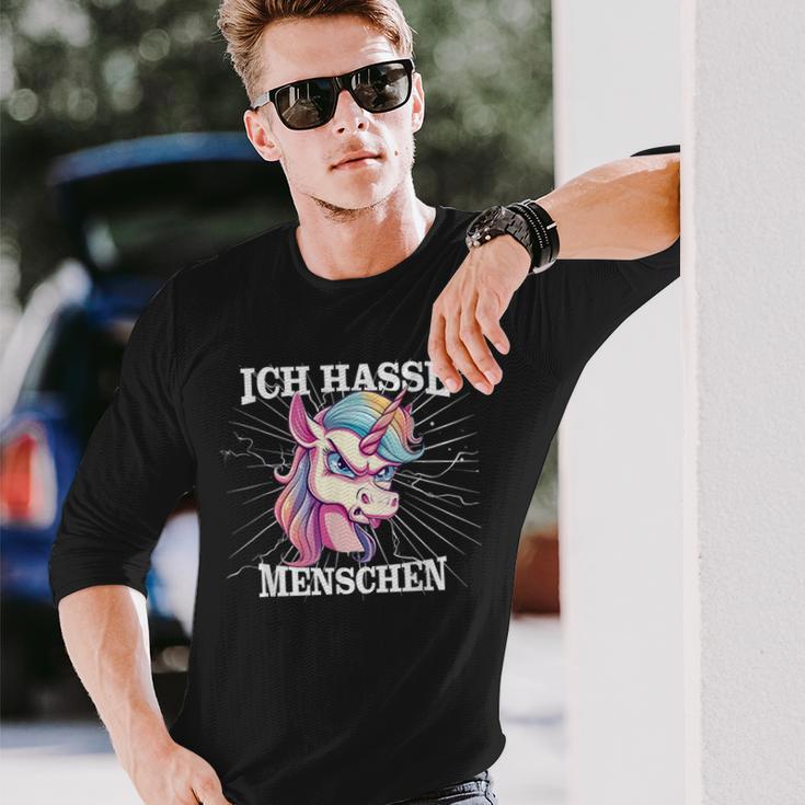 Unicorn Meme Based Ich Hasse Menschen Langarmshirts Geschenke für Ihn