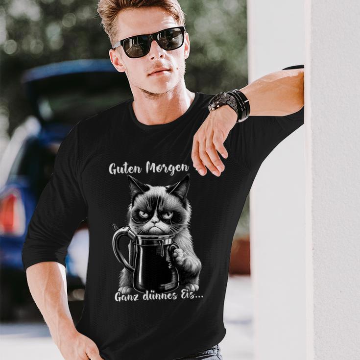 Guten Morgen Ganz Thin Eis Cat Kaffee Langarmshirts Geschenke für Ihn