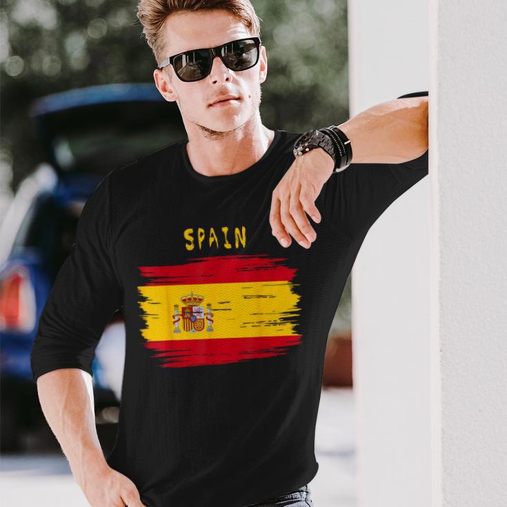 Spain Flag Brush Stroke Style Langarmshirts Geschenke für Ihn