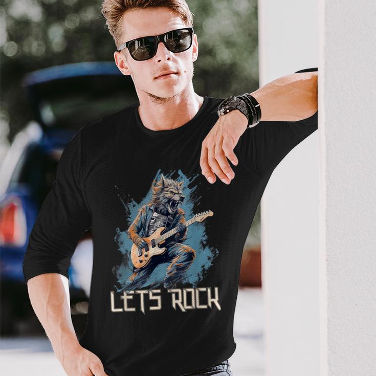 Werewolf Rocker Rockt Die Bühne Mit Seiner Gitarre Langarmshirts Geschenke für Ihn