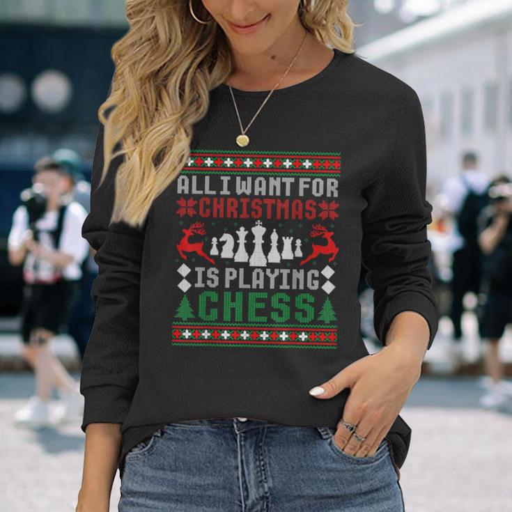 Alles Was Ich Zu Weihnachten Want Ist Schach Spielen Uglicher Christmas Jumper Langarmshirts Geschenke für Sie