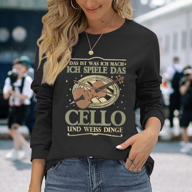 Damen Das Ist Was Ich Mach Ich Spiele Das Cello Und Weiss Dinge Mit-Ausschnitt Langarmshirts Geschenke für Sie