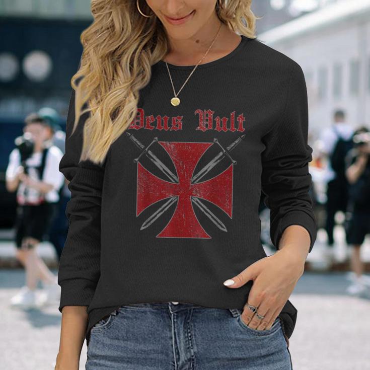 Deusult Helmet Templar Order Templar Holy Cross Langarmshirts Geschenke für Sie