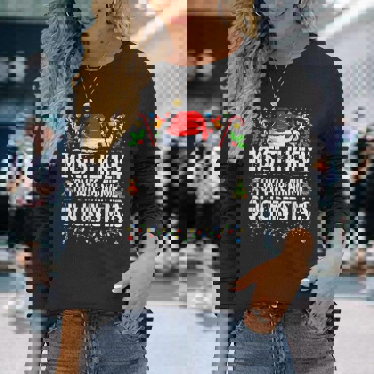 Most Likely To Watch Anime On Christmas Cool Anime Christmas Long Sleeve T-Shirt Gifts for Her
