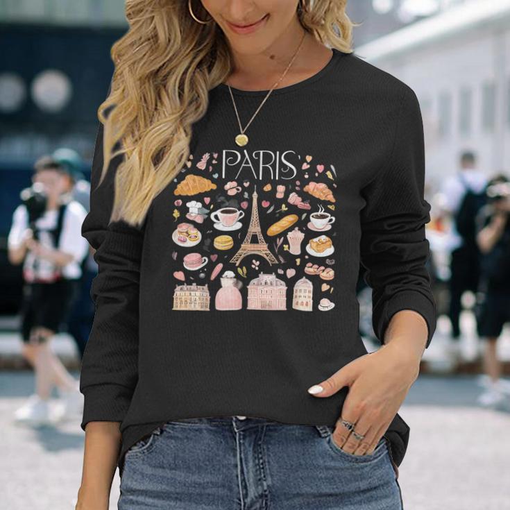 Paris France Souvenir Elegant Parisian Landmarks Aifel Tower Langarmshirts Geschenke für Sie