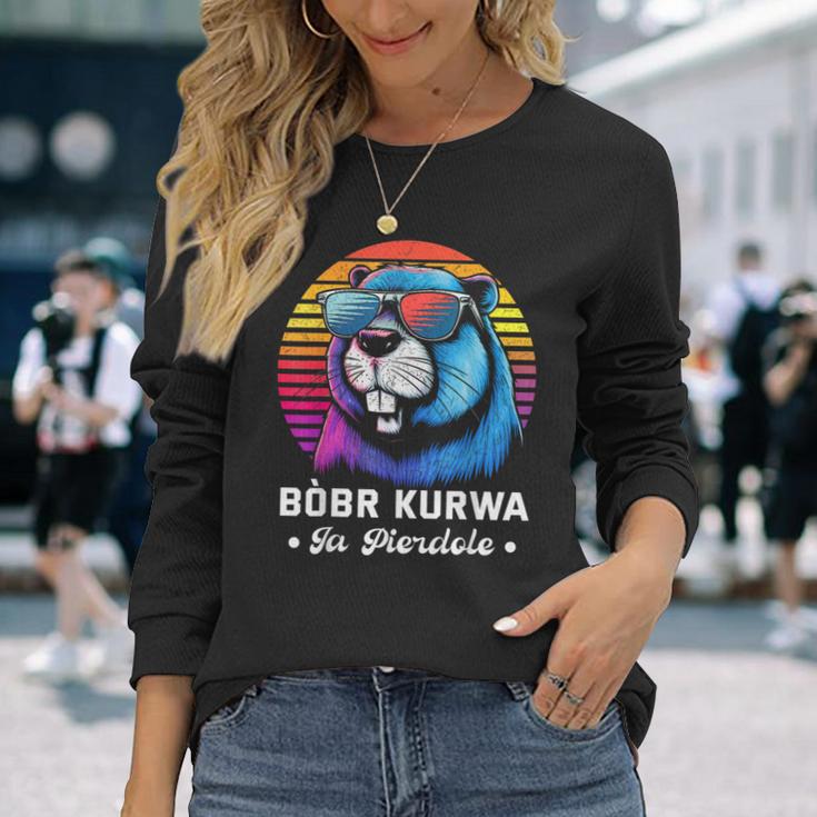 Synthwave Polish Bobr Meme Bober Kurwa Ja Pierdole Bòbr Langarmshirts Geschenke für Sie