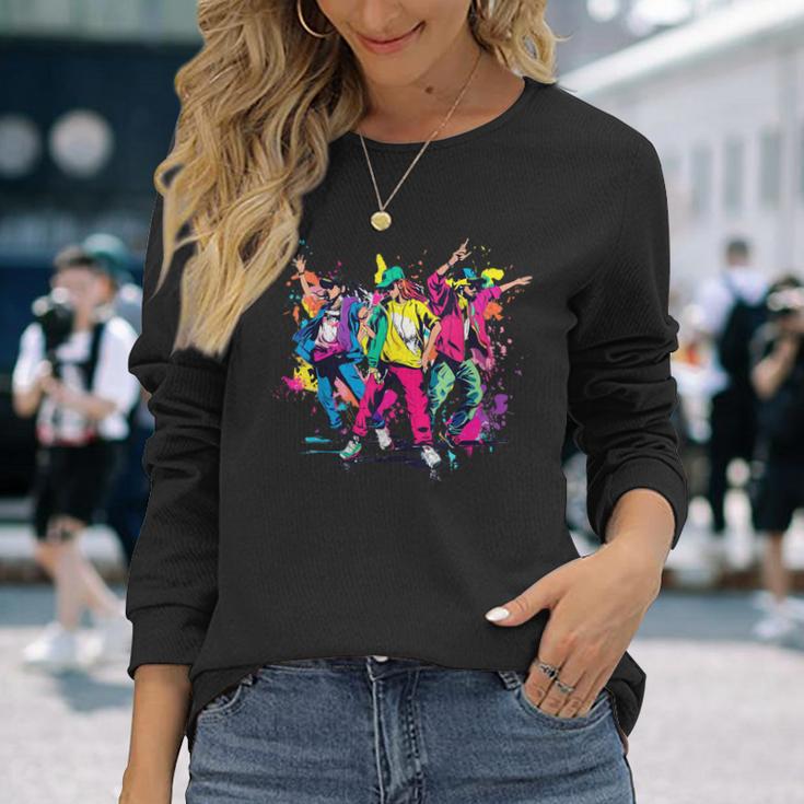 Urban Hip Hop Dancing Novelty Graffiti Graphic Long Sleeve T-Shirt Gifts for Her