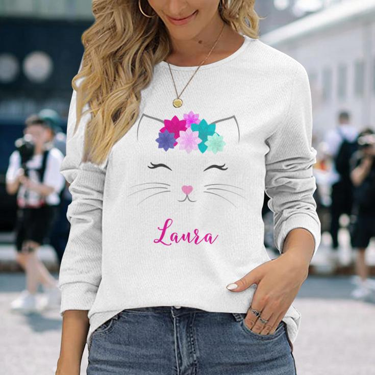 Laura Name Colourful Kitten Cat Laura Langarmshirts Geschenke für Sie