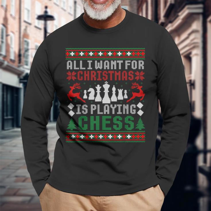 Alles Was Ich Zu Weihnachten Want Ist Schach Spielen Uglicher Christmas Jumper Langarmshirts Geschenke für alte Männer