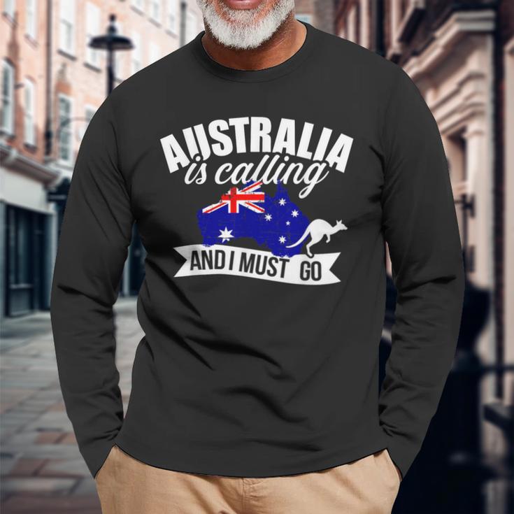 With Australien Ruft Und Ich Muss Gehen Langarmshirts Geschenke für alte Männer