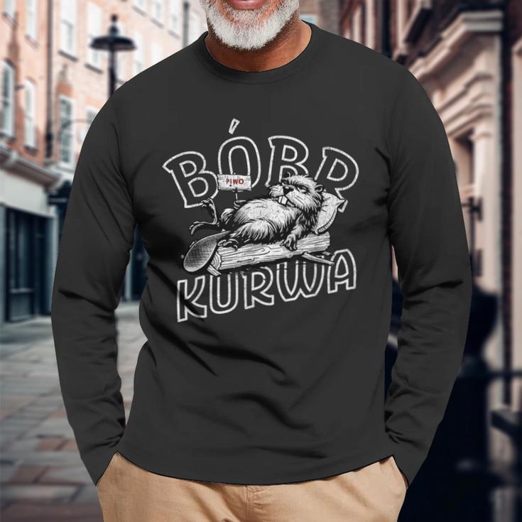 Bober Bóbr Kurwa Polish Flannelette Piwo Langarmshirts Geschenke für alte Männer