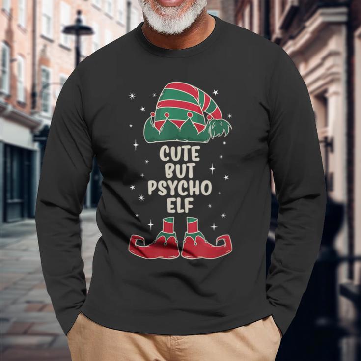 Cute But Psycho Elf Lustiges Elfenoutfit Für Elfenfans Langarmshirts Geschenke für alte Männer