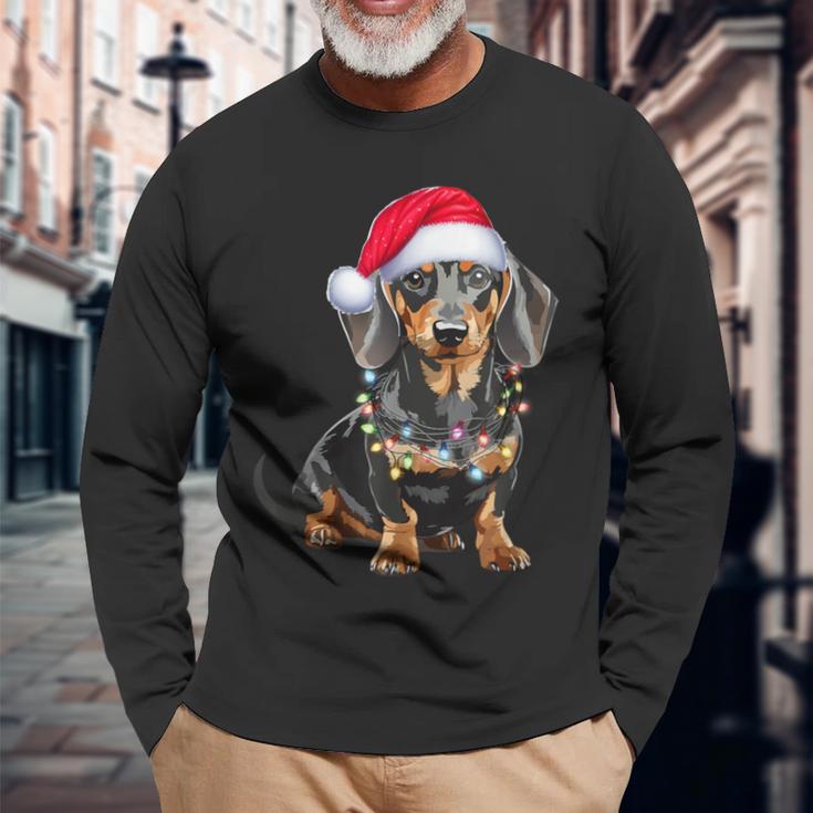 Dachshund Dog Santa Hat Christmas Light Langarmshirts Geschenke für alte Männer