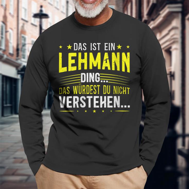 Damen Das Ist Ein Lehmann Ding Spruch Für Familie Lehmann Mit-Ausschnitt Langarmshirts Geschenke für alte Männer