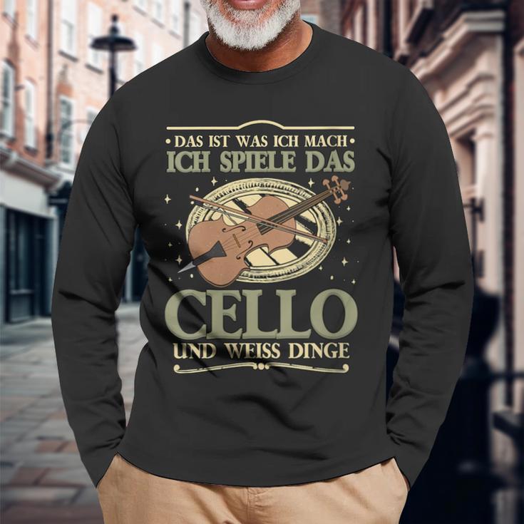 Damen Das Ist Was Ich Mach Ich Spiele Das Cello Und Weiss Dinge Mit-Ausschnitt Langarmshirts Geschenke für alte Männer