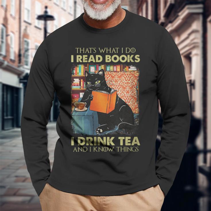 Damen Das Ist Was Ich Tue Ich Lese Bücher Ich Trinke Und Ich Weiß Dinge Mit-Ausschnitt Langarmshirts Geschenke für alte Männer