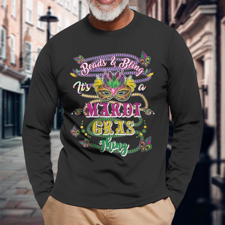 Damen Mardis Gras Perlen Und Bling Es Ist Ein Mardi Gras Ding Mit-Ausschnitt Langarmshirts Geschenke für alte Männer