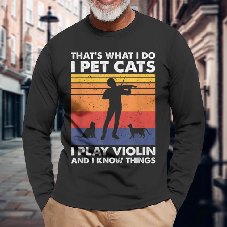 Das Ist Was Ich Mache Ich Streichle Katzen Ich Spiele Geige & Ich Weiß Dinge Langarmshirts Geschenke für alte Männer