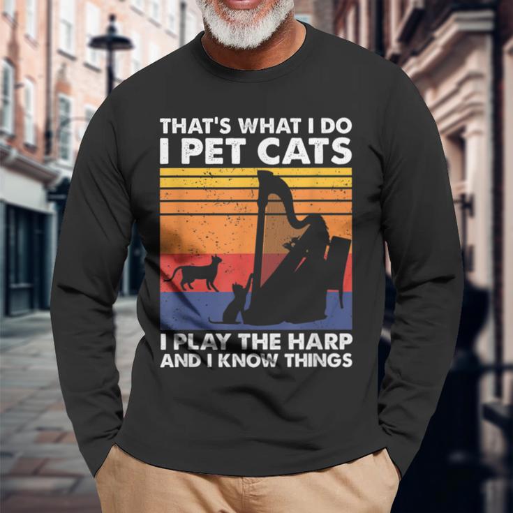 Das Ist Was Ich Tue Ich Pet Cats Ich Spiele Harfe & Ich Weiß Dinge Langarmshirts Geschenke für alte Männer