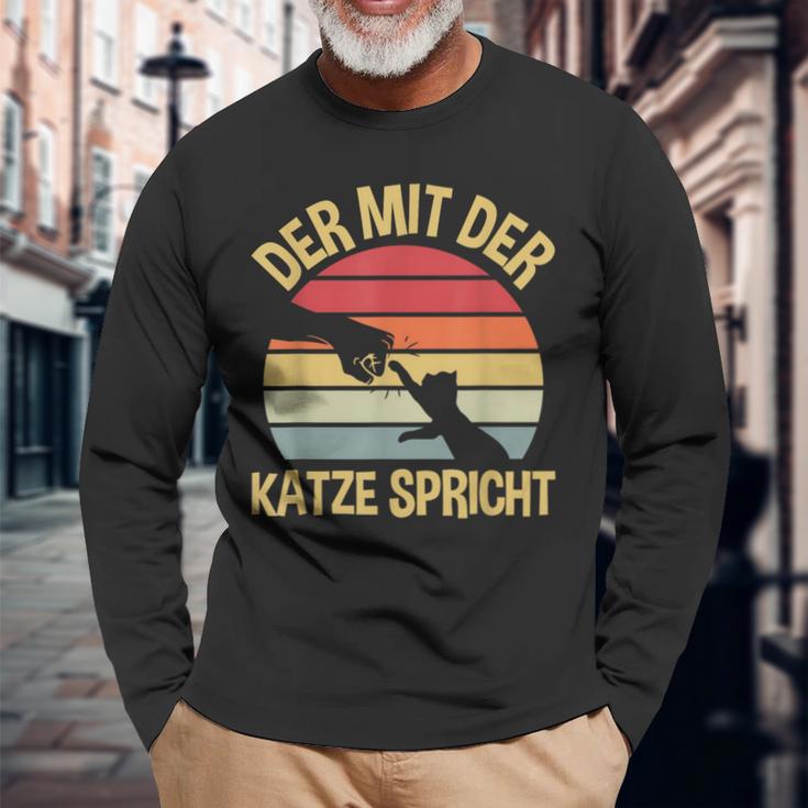 Der Mit Der Katze Speaks Cats Katzenpapa The Mit Cat Langarmshirts Geschenke für alte Männer