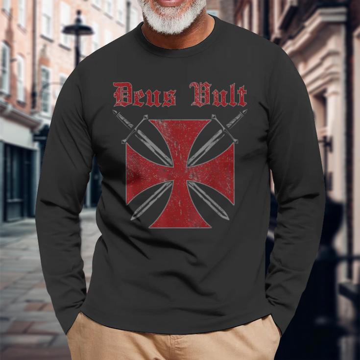 Deusult Helmet Templar Order Templar Holy Cross Langarmshirts Geschenke für alte Männer