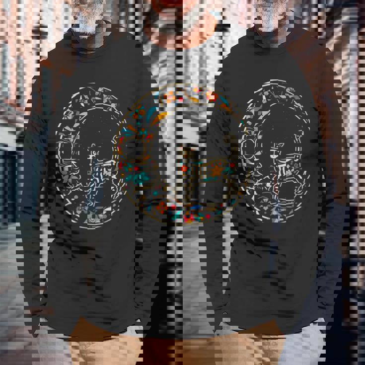 Dia De Los Muertos Chat Lune T-shirt à manches longues Cadeaux pour les vieillards