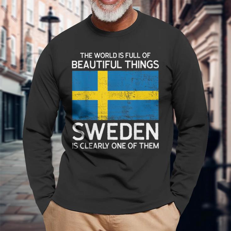 Die Welt Ist Schöne Dinge Schwedische Wurzeln Langarmshirts Geschenke für alte Männer