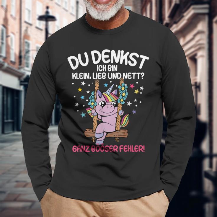 Du Tenkst Ich Bin Klein Liebe Und Nett Unicorn Langarmshirts Geschenke für alte Männer