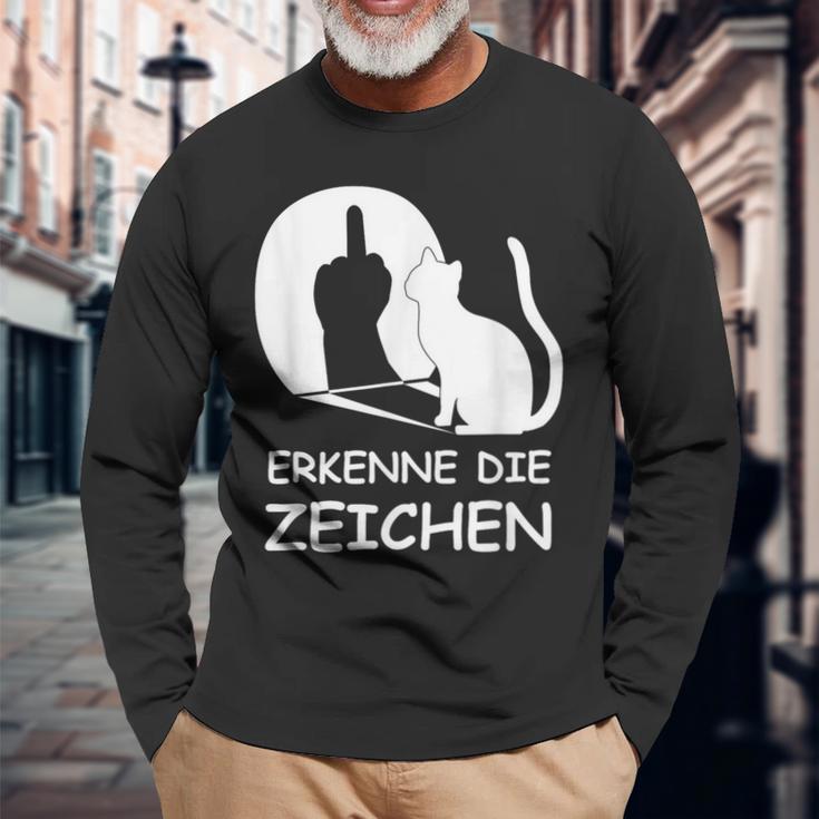 Erkenne Die Zeichen Wkekatze Schattenspiel Cats Langarmshirts Geschenke für alte Männer