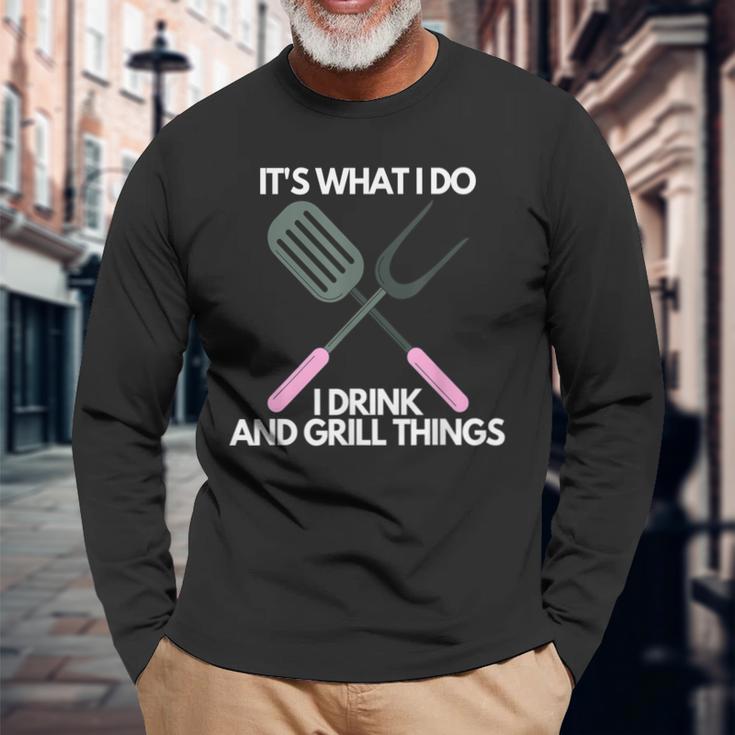 Es Ist Was Ich Trinke Und Grille Dinge Langarmshirts Geschenke für alte Männer