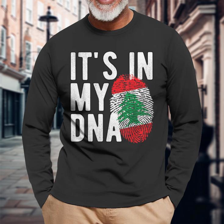 It's In My Dna Lebanon Flag Fingerprint Langarmshirts Geschenke für alte Männer