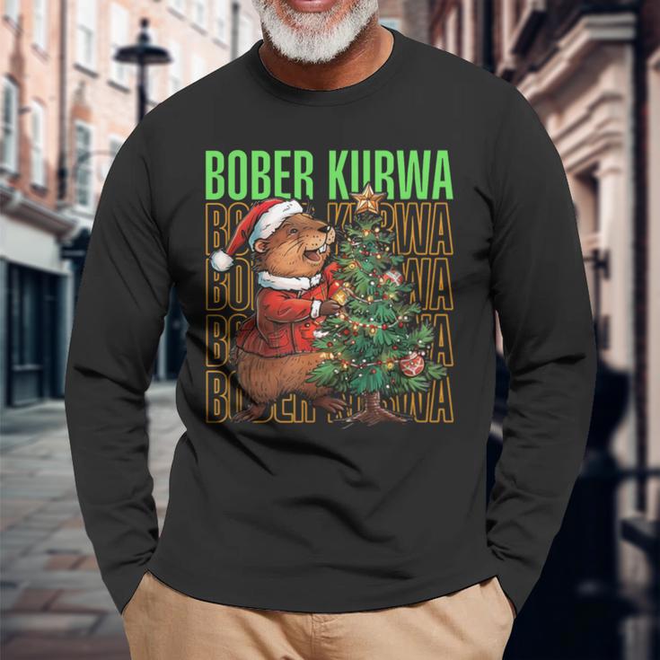 Polish Meme Christmas Bobr Kurwa Bober Bobr Langarmshirts Geschenke für alte Männer