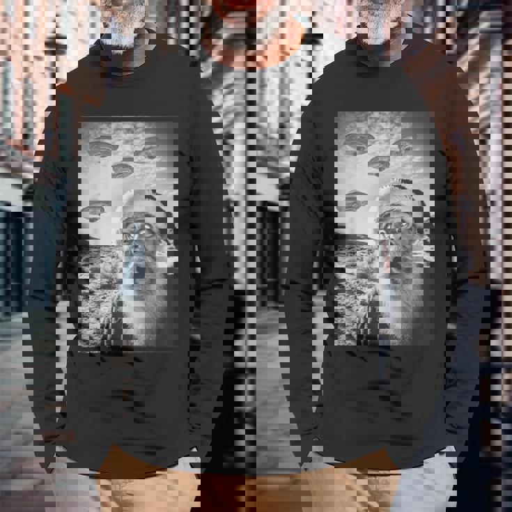 Santa Claus Selfie With Ufos Weird Christmas 2024 Long Sleeve T-Shirt Gifts for Old Men