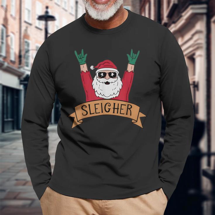 Sleigher Rock N Roll Santa Claus Christmas Long Sleeve T-Shirt Gifts for Old Men