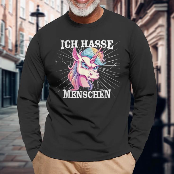 Unicorn Meme Based Ich Hasse Menschen Langarmshirts Geschenke für alte Männer