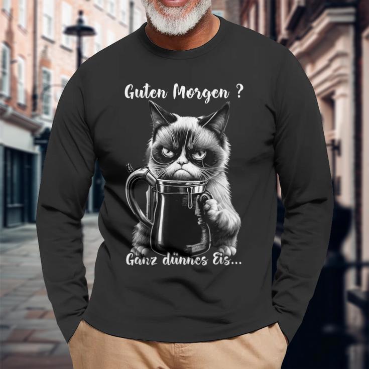 Guten Morgen Ganz Thin Eis Cat Kaffee Langarmshirts Geschenke für alte Männer