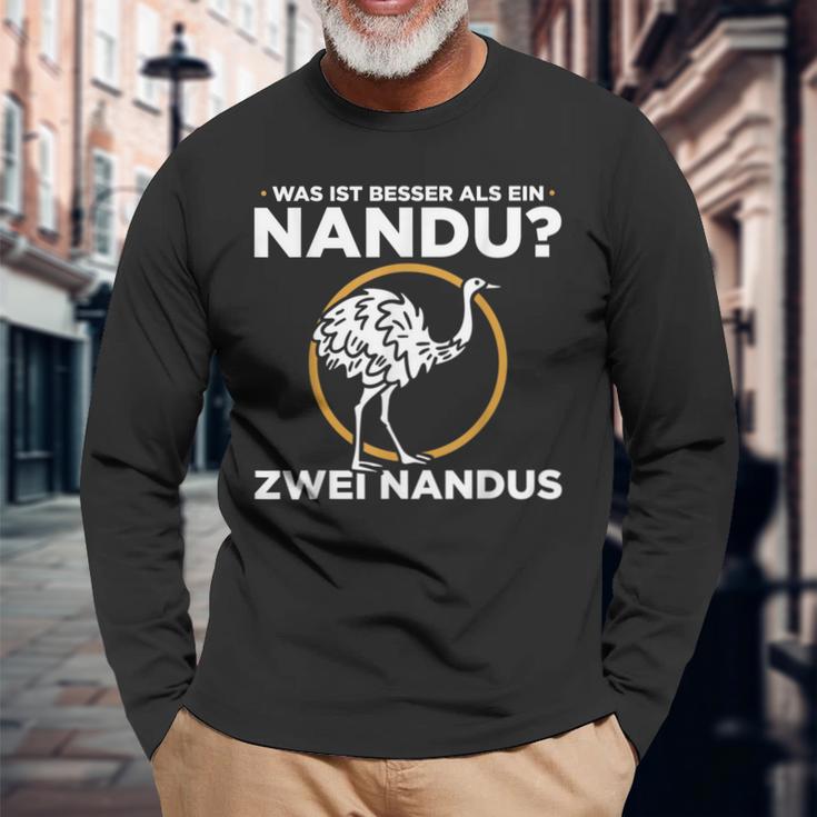 Was Ist Besser Als Ein Nandu Zwei Nandus Saying Langarmshirts Geschenke für alte Männer