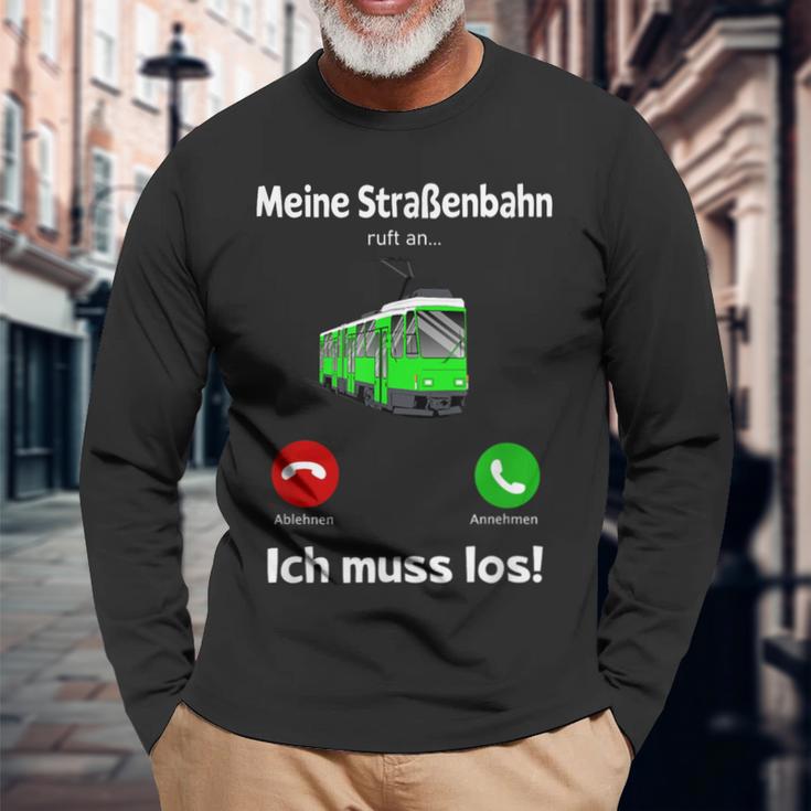 Meine Strassenbahn Ruft An Straßenbahnfahrer My Road Train Calling On Langarmshirts Geschenke für alte Männer