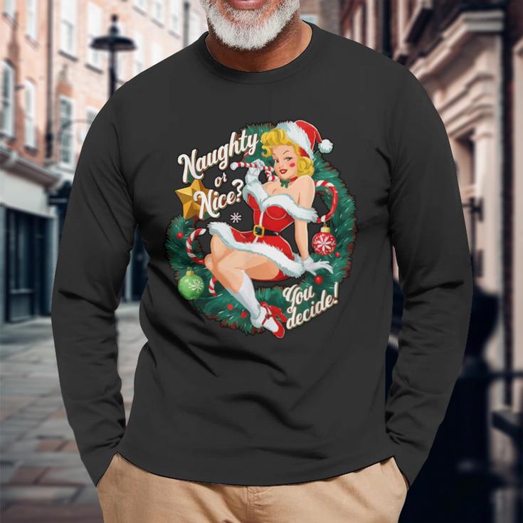 Naughty Or Nice Du Entscheide Pinup Langarmshirts Geschenke für alte Männer