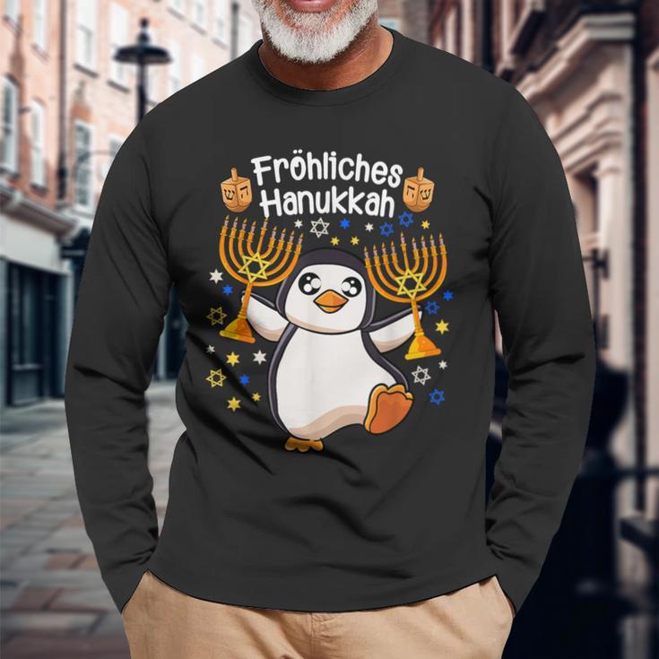 Penguin Hanukkah Menorah Happy Hanukkah Langarmshirts Geschenke für alte Männer