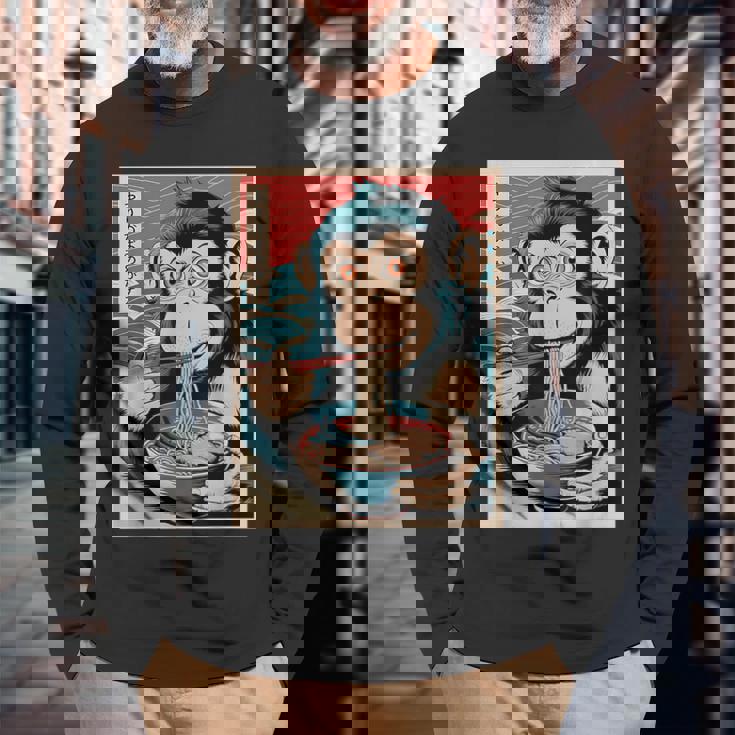 Ramen Japanese Kawaii Monkey Graphic Anime Long Sleeve T-Shirt Gifts for Old Men