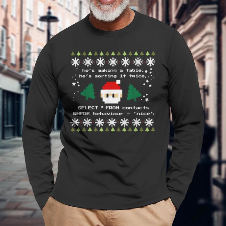 Sql Santa Claus Database Db Clause Computer Science Programmer Langarmshirts Geschenke für alte Männer