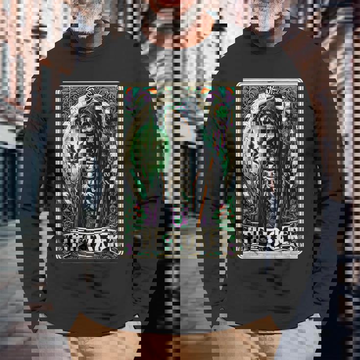 Tarot Card The Toker 420 Cannabis Skeleton Stoner Weed Goth Long Sleeve T-Shirt Gifts for Old Men
