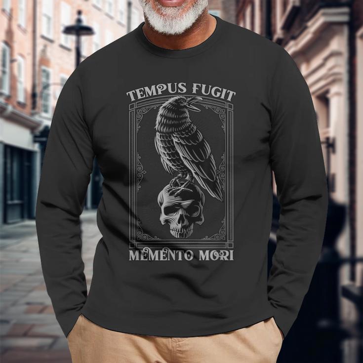 Tempus Fugit Memento Mori Latin Langarmshirts Geschenke für alte Männer