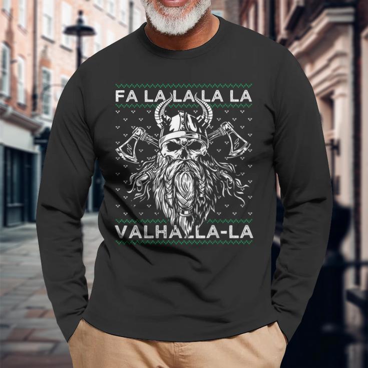 Ugly Christmas Fa La Laalhalla-Laiking Skull Langarmshirts Geschenke für alte Männer