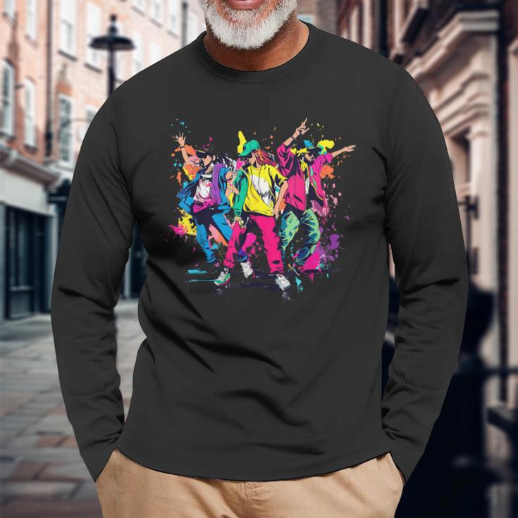 Urban Hip Hop Dancing Novelty Graffiti Graphic Long Sleeve T-Shirt Gifts for Old Men