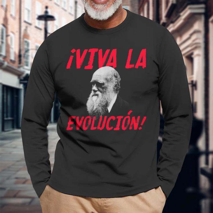 Viva La Evolución Charles Darwin Portrait Boys Langarmshirts Geschenke für alte Männer