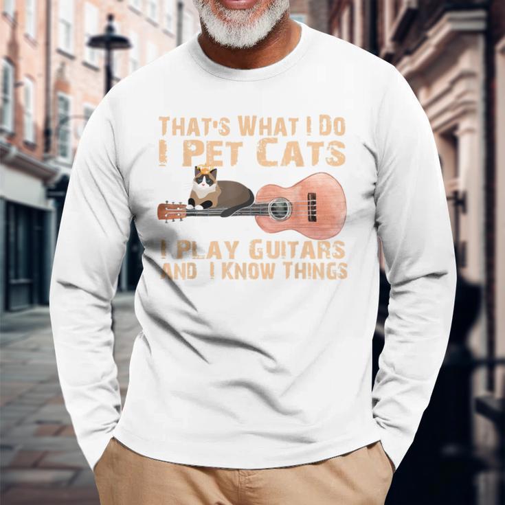 Das Ist Was Ich Mache Ich Pet Cats Ich Spiel Guitar & Ich Weiss Things Langarmshirts Geschenke für alte Männer