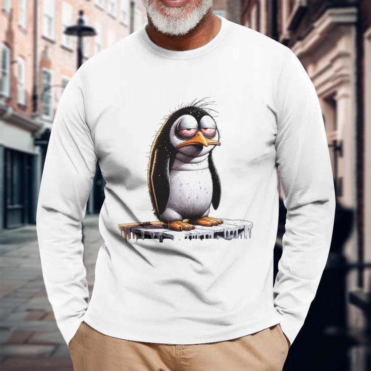 Guten Morgen Ganz Dünnes Eis Saying Penguin Langarmshirts Geschenke für alte Männer